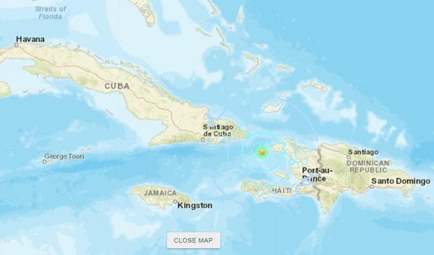 Địa điểm xảy ra trận động đất tại Cuba. Nguồn: USGS.  