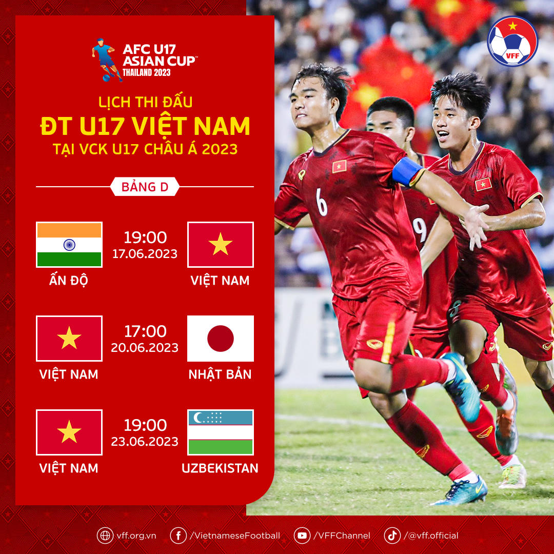 Lịch thi đấu của ĐT U17 Việt Nam tại VCK U17 châu Á 2023