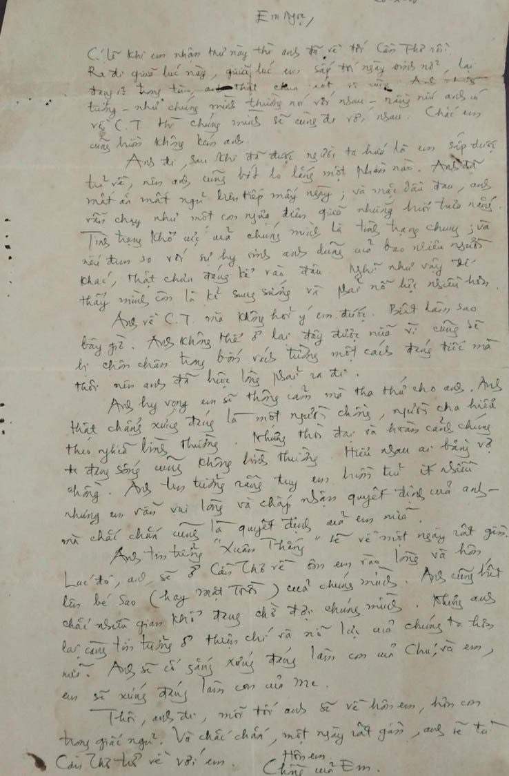 Thư Trần Quang Long viết cho bà Tôn Nữ Quỳnh Như (Ngọc) ngày 26-2-1968.