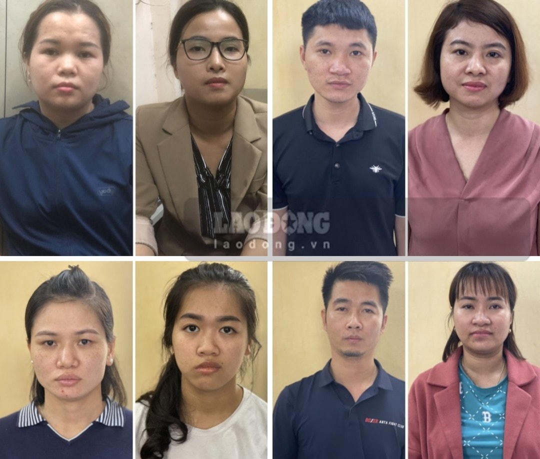 8/15 đối tượng trong đường dây vừa bị khởi tố. Ảnh: Báo Lao động.