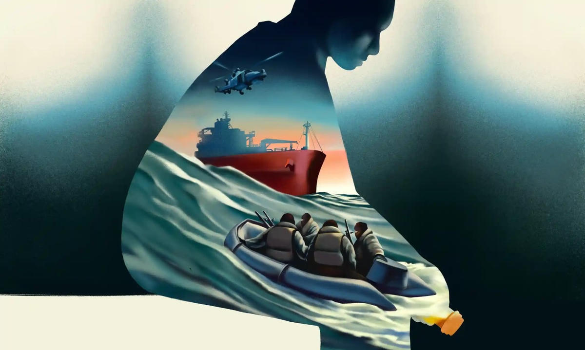 Bức tranh về con tàu Nave Andromeda cùng 7 người đàn ông Nigeria. Ảnh: The Guardian.