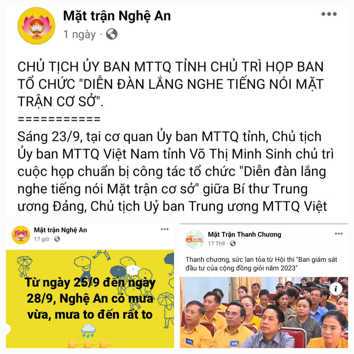 Hàng ngày, hàng tuần trang Fanpage Mặt trận Nghệ An luôn cập nhật nhưng thông tin mang tính hơi thở của cuộc sống, trên tất cả các lĩnh vực.
