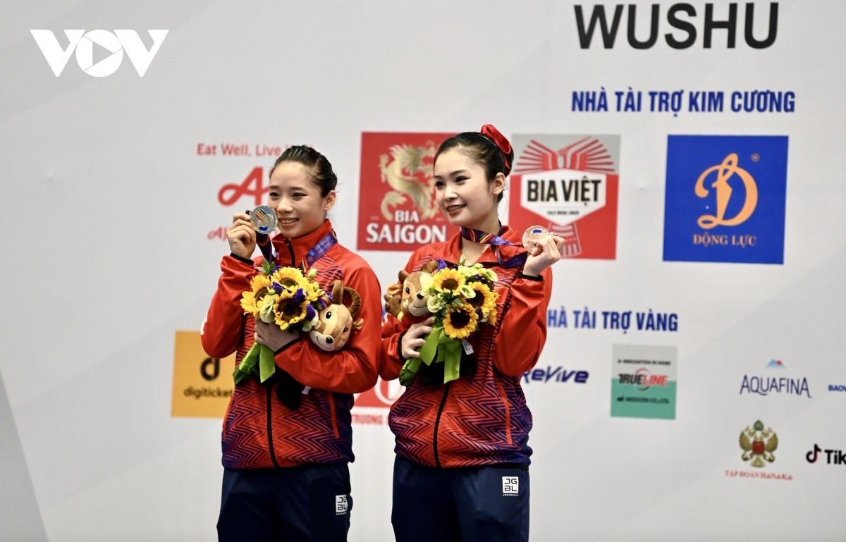 Như vậy, kết thúc buổi sáng 13/5, wushu Việt Nam có 3 HCV, 2 HCĐ sau 5 nội dung thi đấu. Ảnh: VOV.