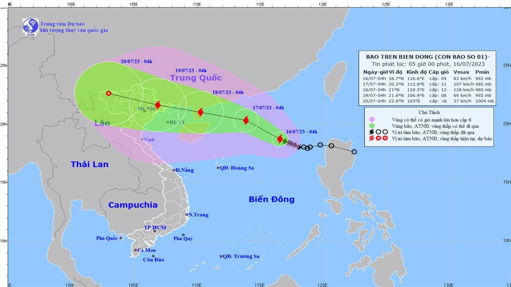 Hướng di chuyển của bão số 1.