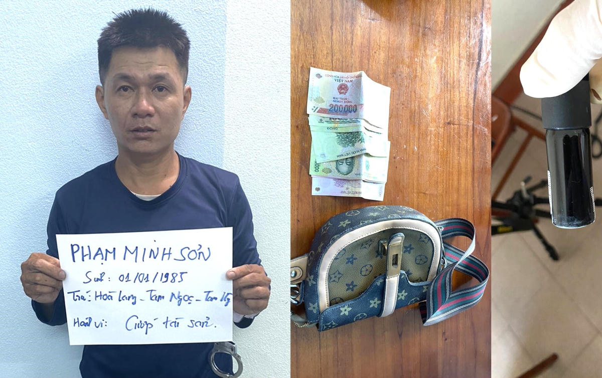 Đối tượng Phạm Minh Sơn cùng tang vật vụ án.