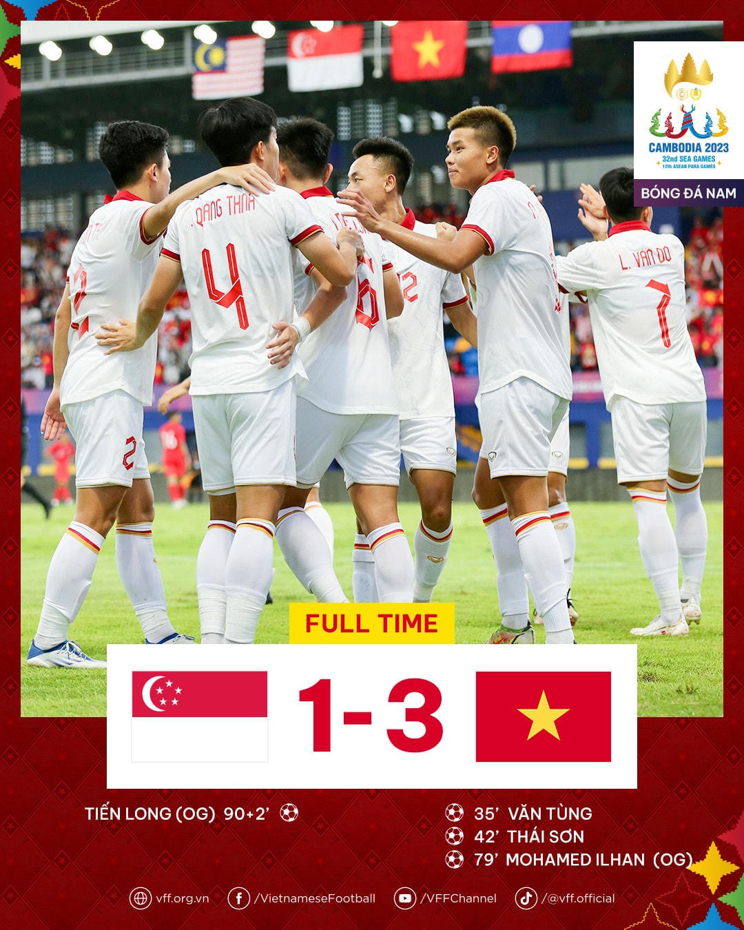 Kết quả trận đấu 3-1 nghiêng về U22 Việt Nam. Ảnh: VFF.