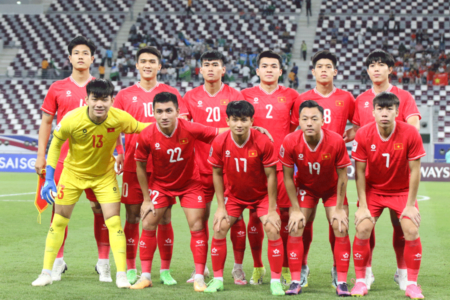 Đội hình xuất phát của ĐT U23 Việt Nam trong trận đấu với U23 Uzbekistan. Ảnh: VFF.