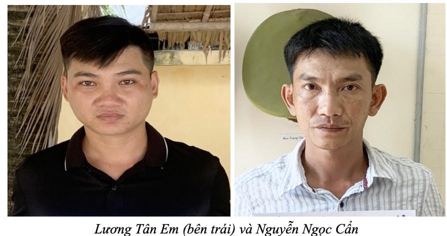 Hai đối tượng Em và Cẩn tại cơ quan Công an. 