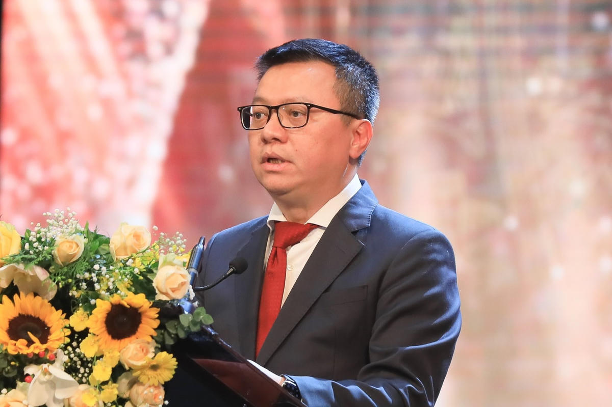 Nhà báo Lê Quốc Minh, Chủ tịch Hội Nhà báo Việt Nam phát biểu khai mạc tại buổi lễ. 