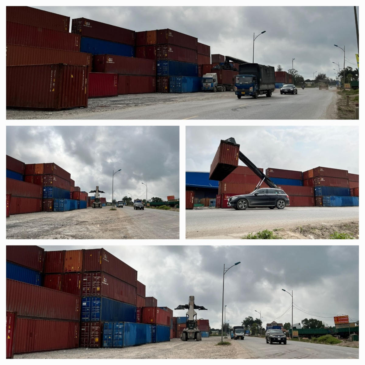 Bãi tập kết container của DN Toàn Cầu lấn chiếm hành lang tỉnh lộ 536 gây mất an toàn giao thông.