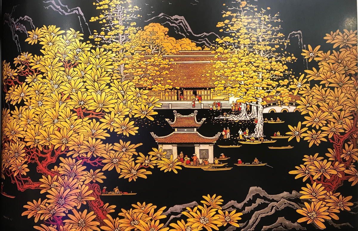 “Chùa Thầy” của họa sĩ Nguyễn Anh Thường (sơn khắc, 2008).  