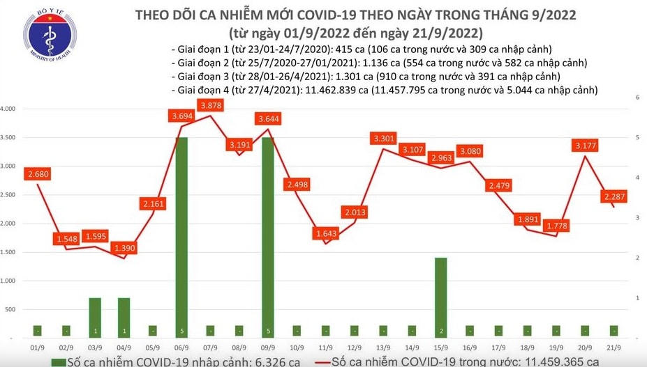 Biểu đồ số ca Covid-19 trong nước thời gian gần đây. 