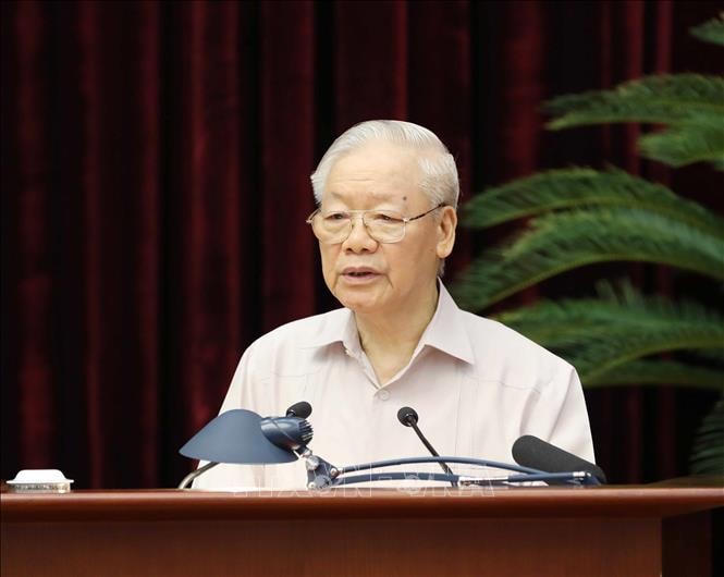 Tổng Bí thư Nguyễn Phú Trọng - Trưởng ban Chỉ đạo Trung ương về phòng, chống tham nhũng, tiêu cực phát biểu tại Hội nghị. Ảnh: TTXVN.