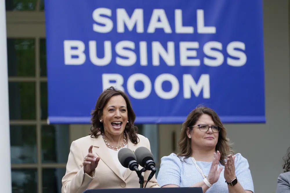 Phó Tổng thống Mỹ Kamala Harris  trong cuộc họp hôm 4/5. Ảnh: AP.