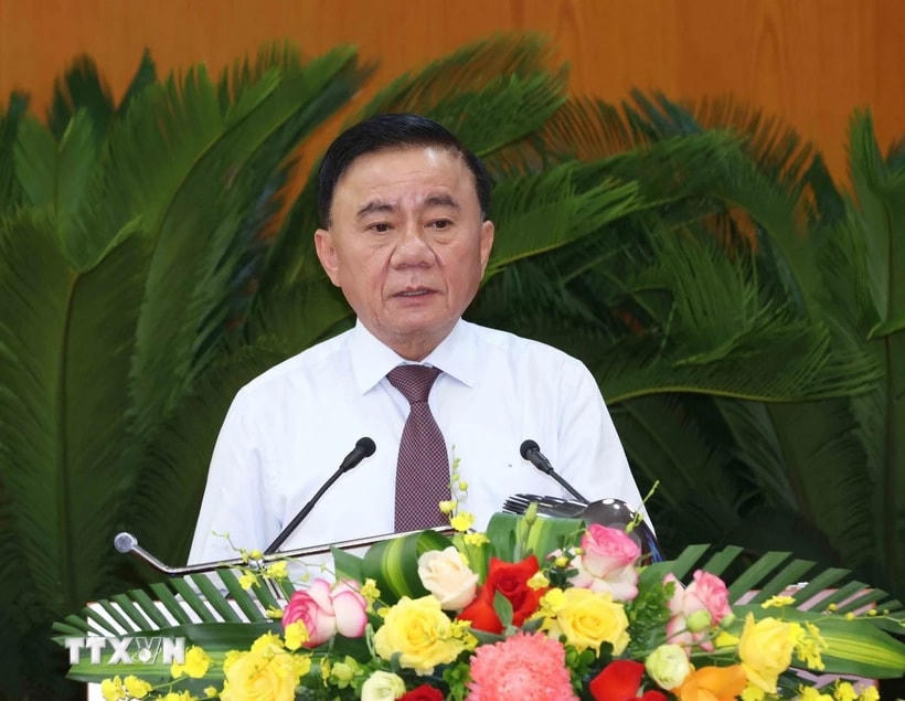 Đồng chí Trần Cẩm Tú, Ủy viên Bộ Chính trị, Thường trực Ban bí thư phát biểu chỉ đạo hội nghị. (Ảnh: Phương Hoa/TTXVN)