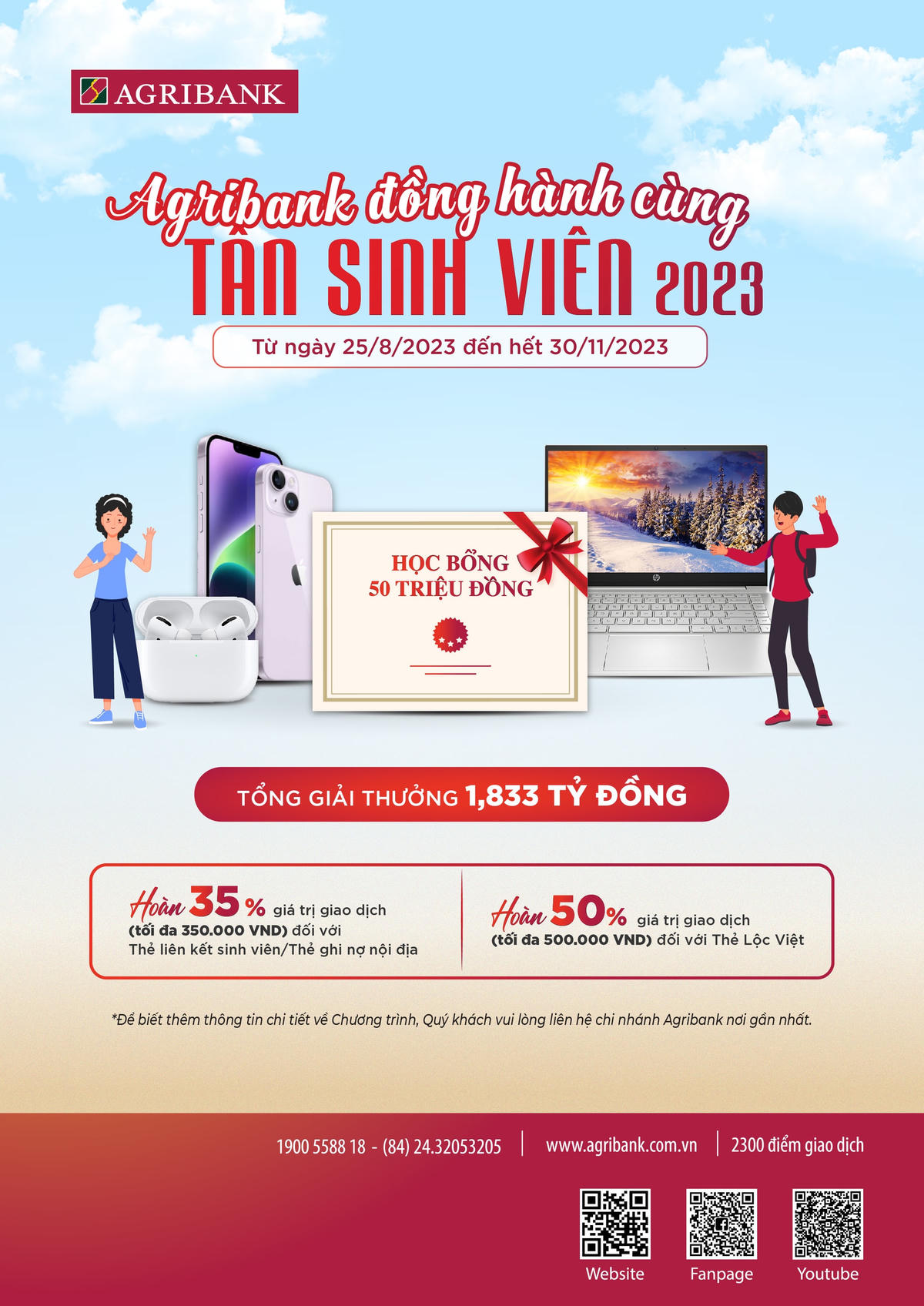 Agribank dành 1,833 tỷ đồng tặng Tân sinh viên 2023