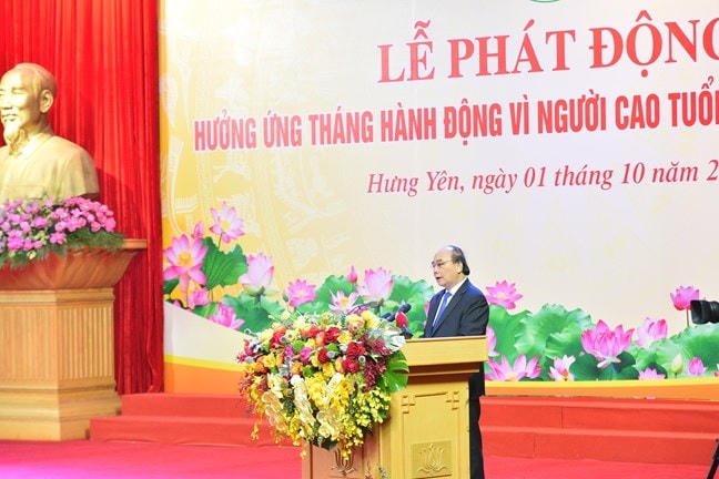 Chủ tịch nước Nguyễn Xuân Phúc phát biểu tại Lễ phát động Tháng hành động vì người cao tuổi Việt Nam 2022.