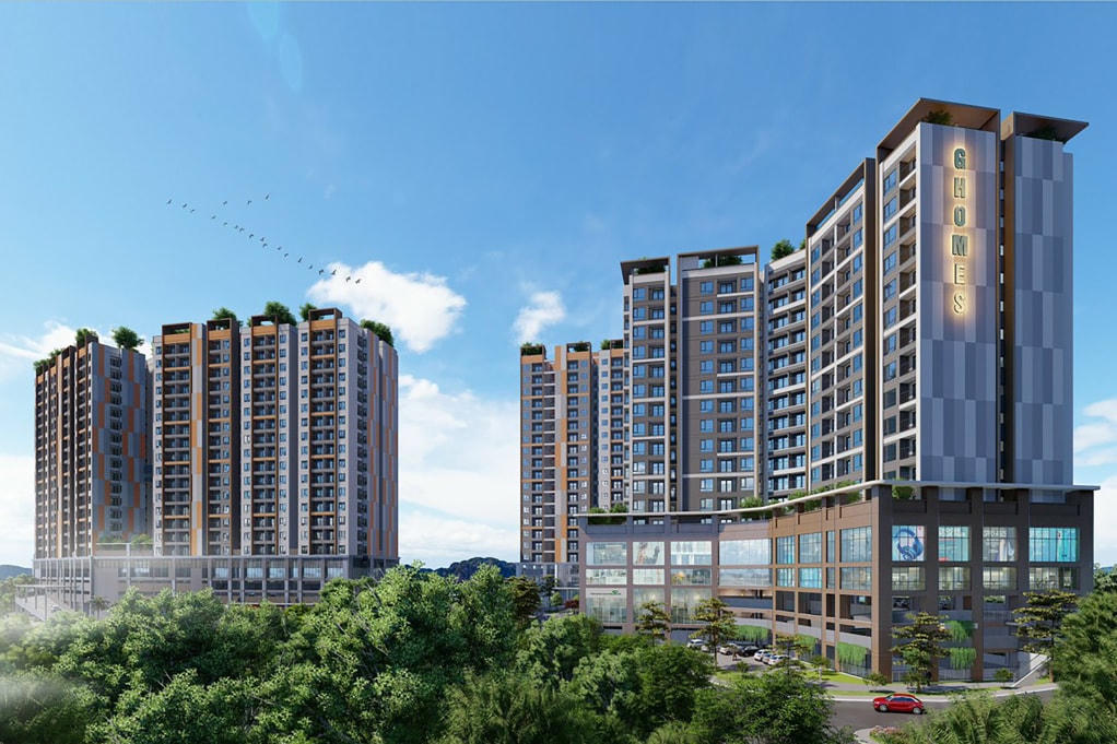 Phối cảnh Dự án nhà ở xã hội Khu dân cư đồi Ngân hàng thuộc địa phận 2 phường Hồng Hải và Cao Thắng (TP Hạ Long). Ảnh: Ngọc Anh.