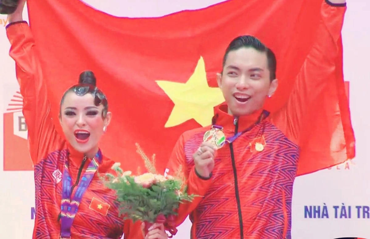 Phan Hiển - Thu Hương lập hat-trick cho đoàn thể thao Việt Nam khi liên tiếp giành 3 huy chương vàng (Ảnh: Cắt từ clip).