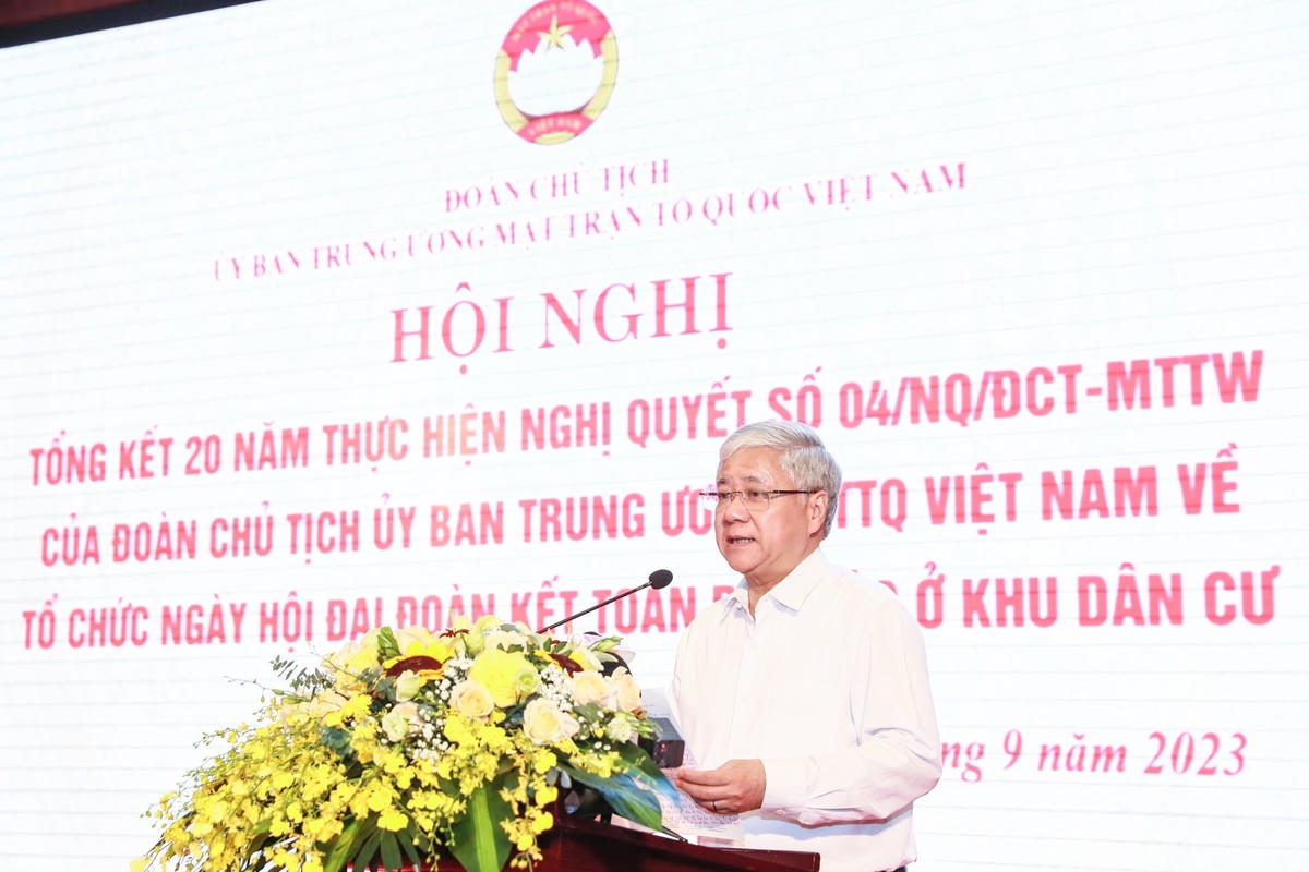 Bí thư Trung ương Đảng, Chủ tịch UBTƯ MTTQ Việt Nam Đỗ Văn Chiến phát biểu tại Hội nghị. Ảnh: Quang Vinh.