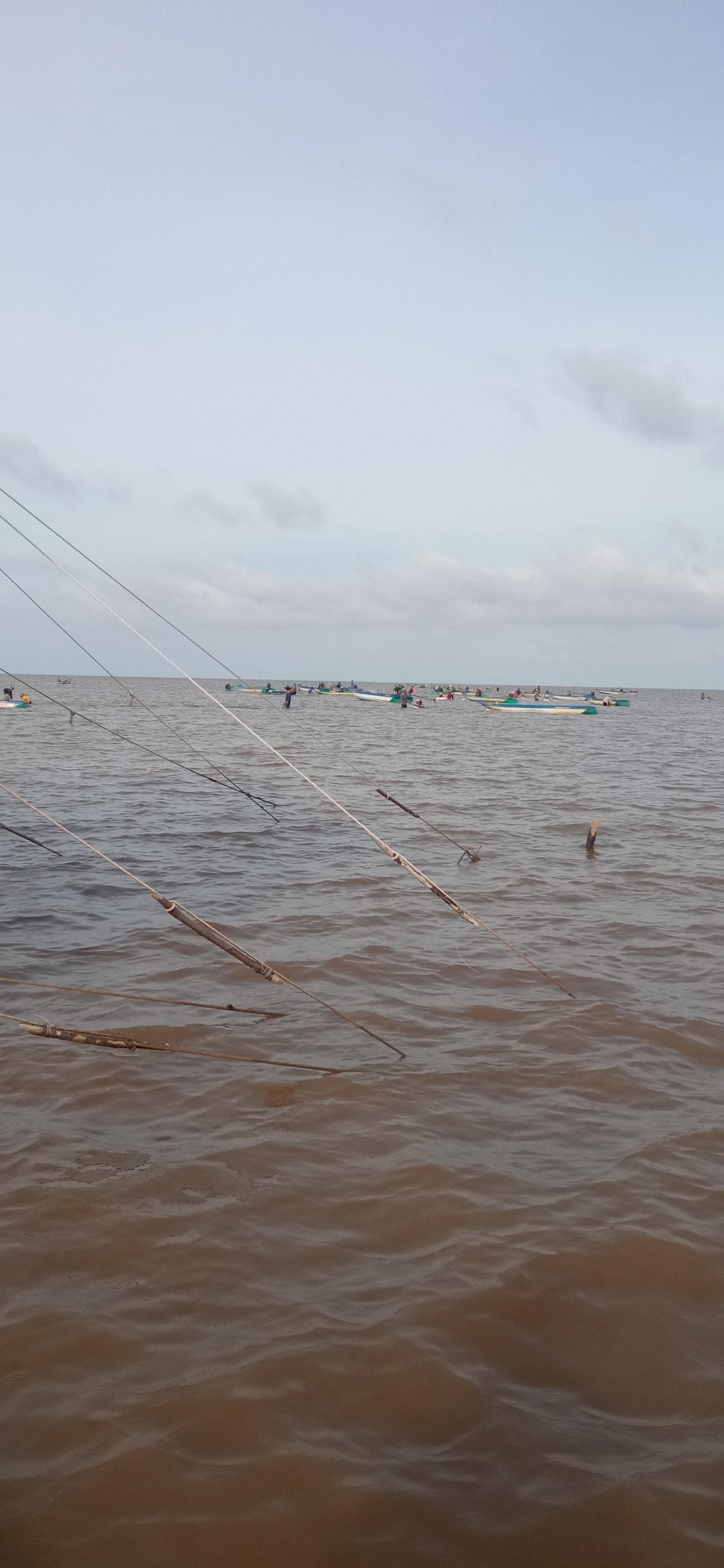 Hàng trăm phương tiện trang bị máy hút để khai thác nghêu giống trái phép. 