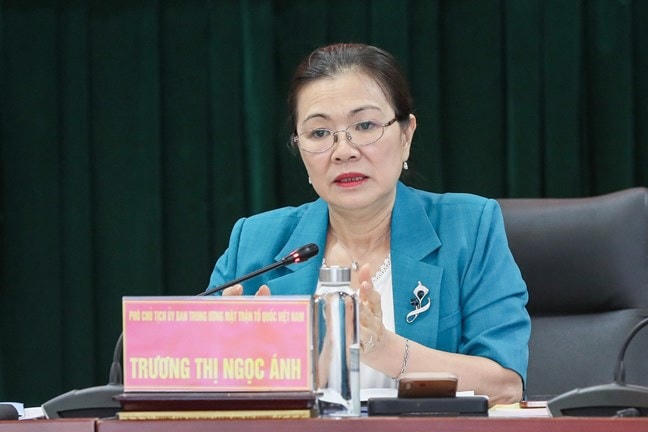 Phó Chủ tịch UBTƯ MTTQ Việt Nam Trương Thị Ngọc Ánh phát biểu tại cuộc làm việc. Ảnh: Quang Vinh.