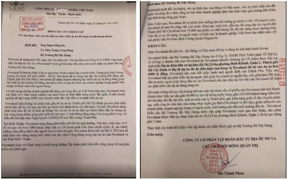 Nguyên văn đơn cầu cứu của NVL năm 2020.