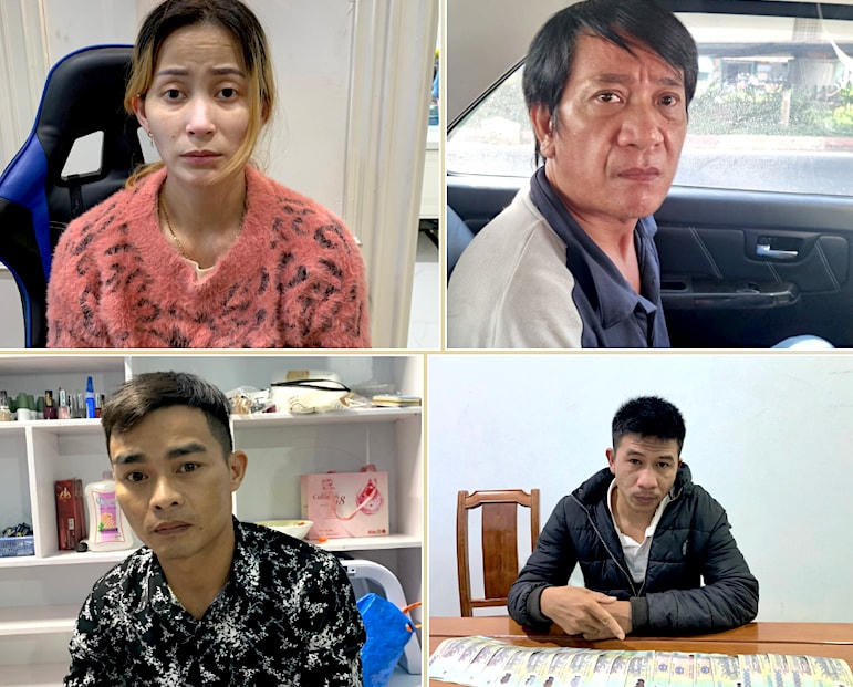 Các đối tượng trong đường dây sản xuất, tiêu thụ 1,3 tỷ đồng tiền giả bị bắt tháng 12/2022. Ảnh: Công an Đà Nẵng.