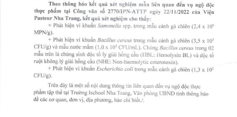 Nguyên nhân vụ việc được kết luận. Nguồn: Thông cáo báo chí của UBND tỉnh Khánh Hòa.