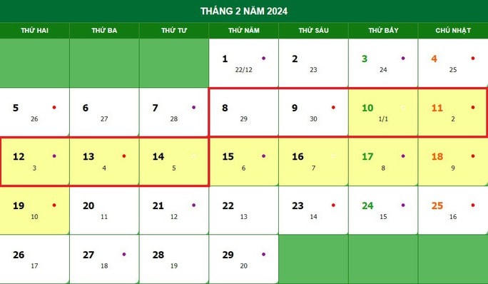 Phương án 1, người dân được nghỉ trước Tết 2 ngày và 5 ngày sau Tết bao gồm cả nghỉ bù. Ảnh: VTV.