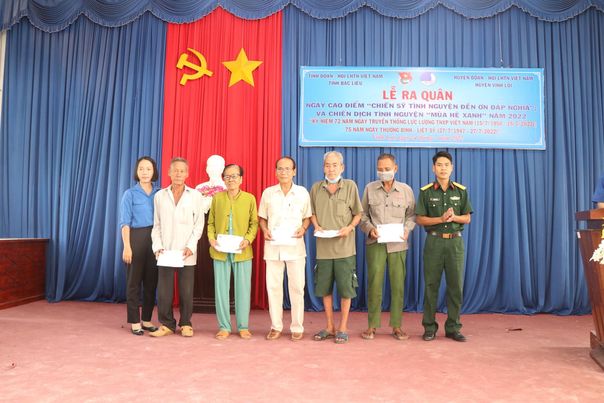 Tuổi trẻ Bạc Liêu tặng quà cho các gia đình chính sách.