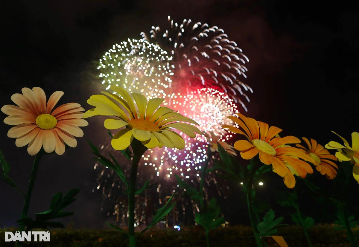 Đúng 21h, màn bắn pháo hoa tầm cao rực sáng trên bầu trời TPHCM chào mừng kỷ niệm 78 năm Ngày Cách mạng Tháng Tám và Quốc khánh 2-9. Ảnh: Dân trí. 