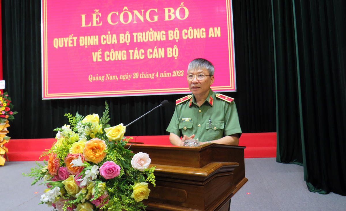 Thiếu tướng Nguyễn Đức Dũng, Giám đốc Công an tỉnh Quảng Nam phát biểu tại Lễ công bố.