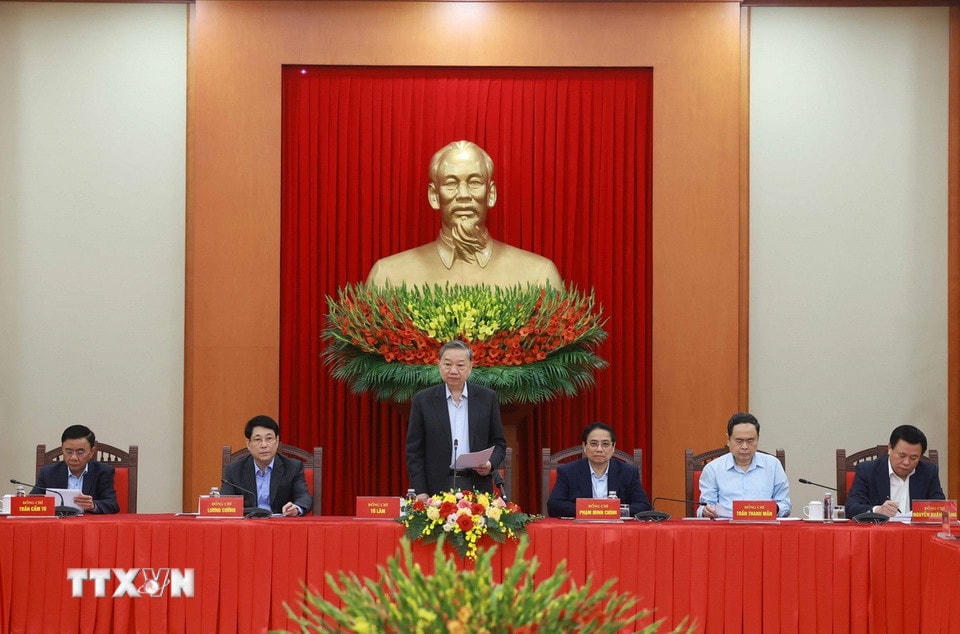 Tổng Bí thư Tô Lâm, Trưởng Tiểu ban Văn kiện phát biểu. (Ảnh: Thống Nhất/TTXVN)