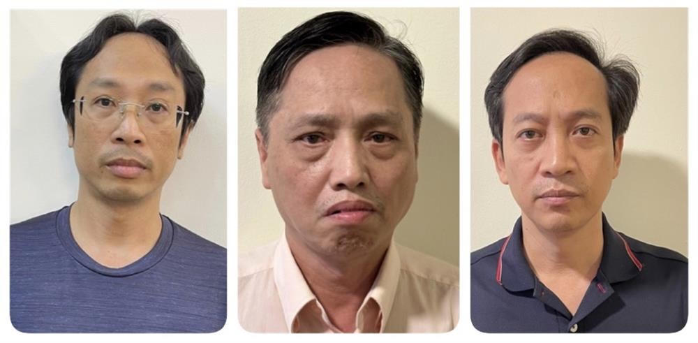 Các bị can (từ trái qua phải): Nguyễn Trần Long; Nguyễn Minh; Trần Vinh Vũ.  