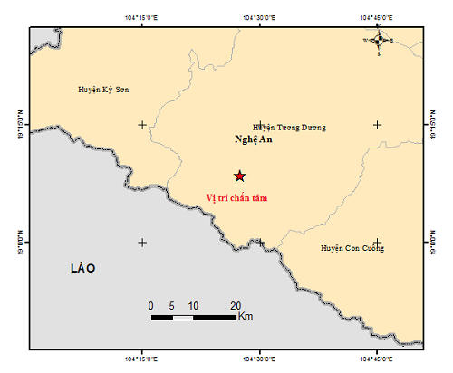 Vị trí chấn tâm động đất.