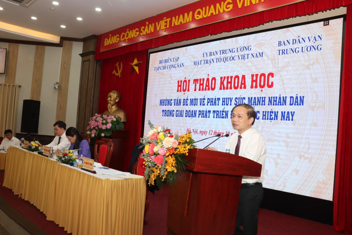TS Phạm Tất Thắng, Uỷ viên Trung ương Đảng, Phó trưởng Ban Thường trực Ban Dân vận Trung ương phát biểu kết luận hội thảo.