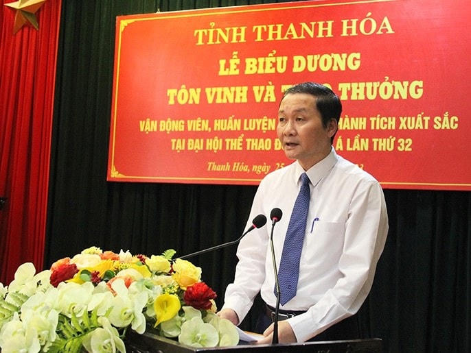 Ông Đỗ Minh Tuấn, Chủ tịch UBND tỉnh Thanh Hóa mong muốn các tổ chức, doanh nghiệp tiếp tục quan tâm, hỗ trợ để các VĐV, HLV an tâm tập luyện và vững tin để thi đấu. Ảnh: Mạnh Cường BTH.