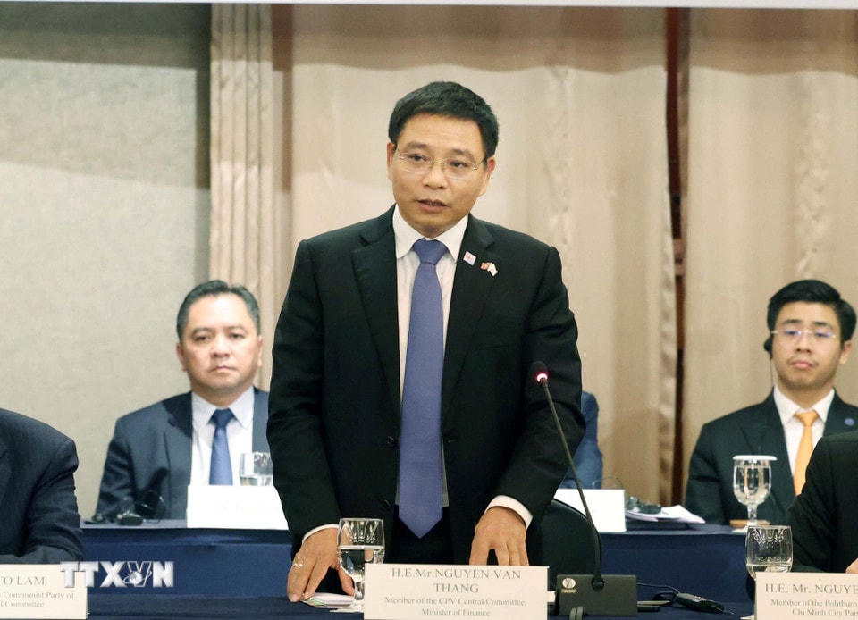 Bộ trưởng Bộ Tài chính Nguyễn Văn Thắng phát biểu. (Ảnh: Thống Nhất/TTXVN)