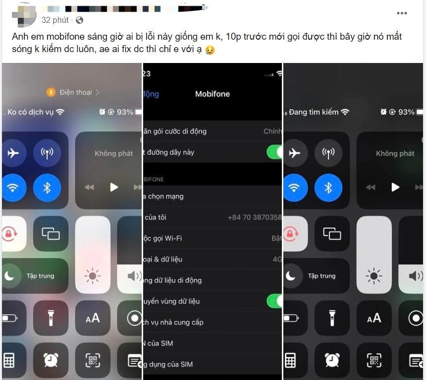 Trên các hội nhóm, nhiều người dùng Mobifone phản ánh rằng điện thoại của họ bị mất sóng và không thể liên lạc được (Ảnh chụp màn hình). Nguồn: Dân Trí.