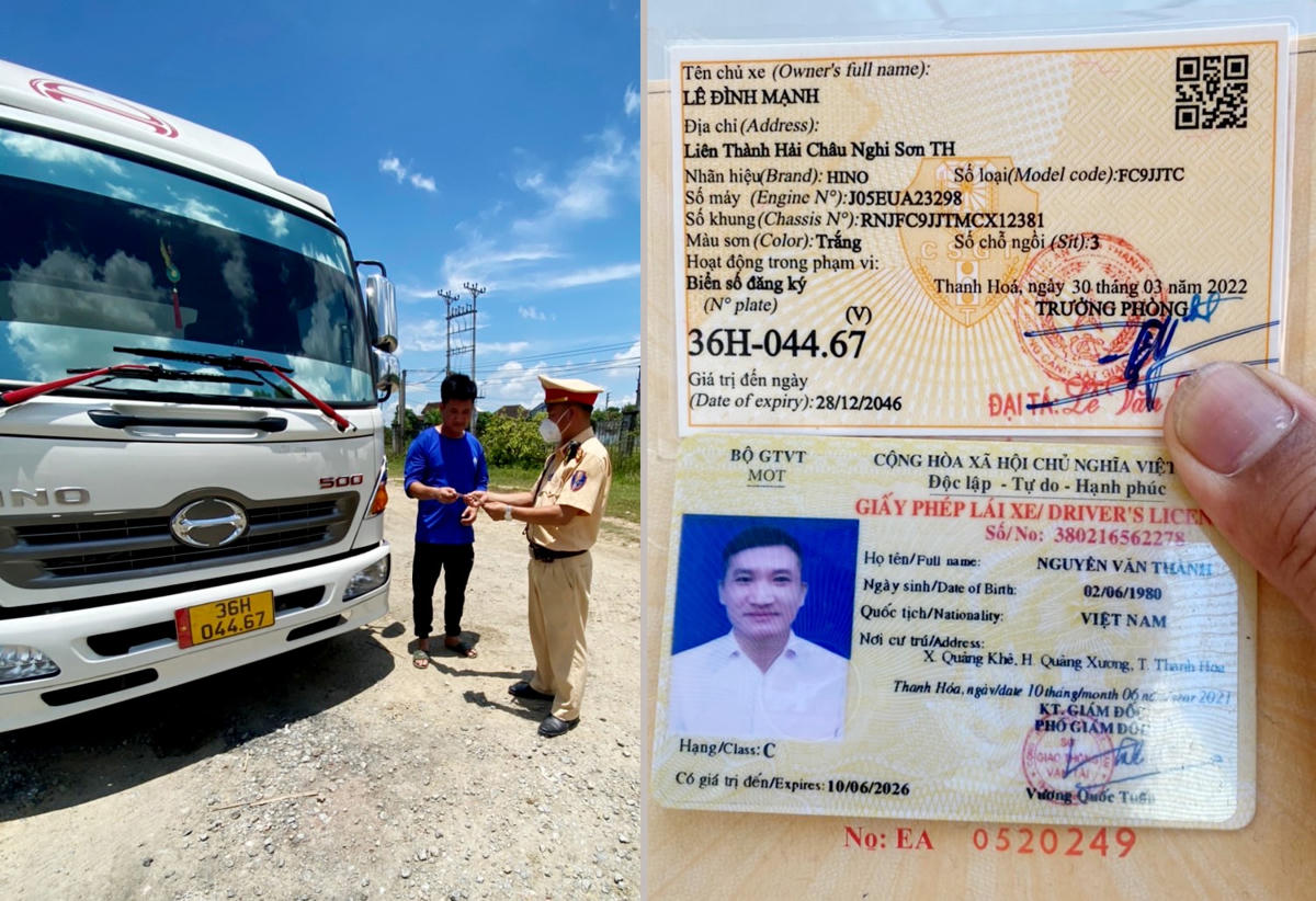 Quá trình kiểm tra, lực lượng phòng CSGT phát hiện tài xế sử dụng giấy phép lái xe giả mạo.