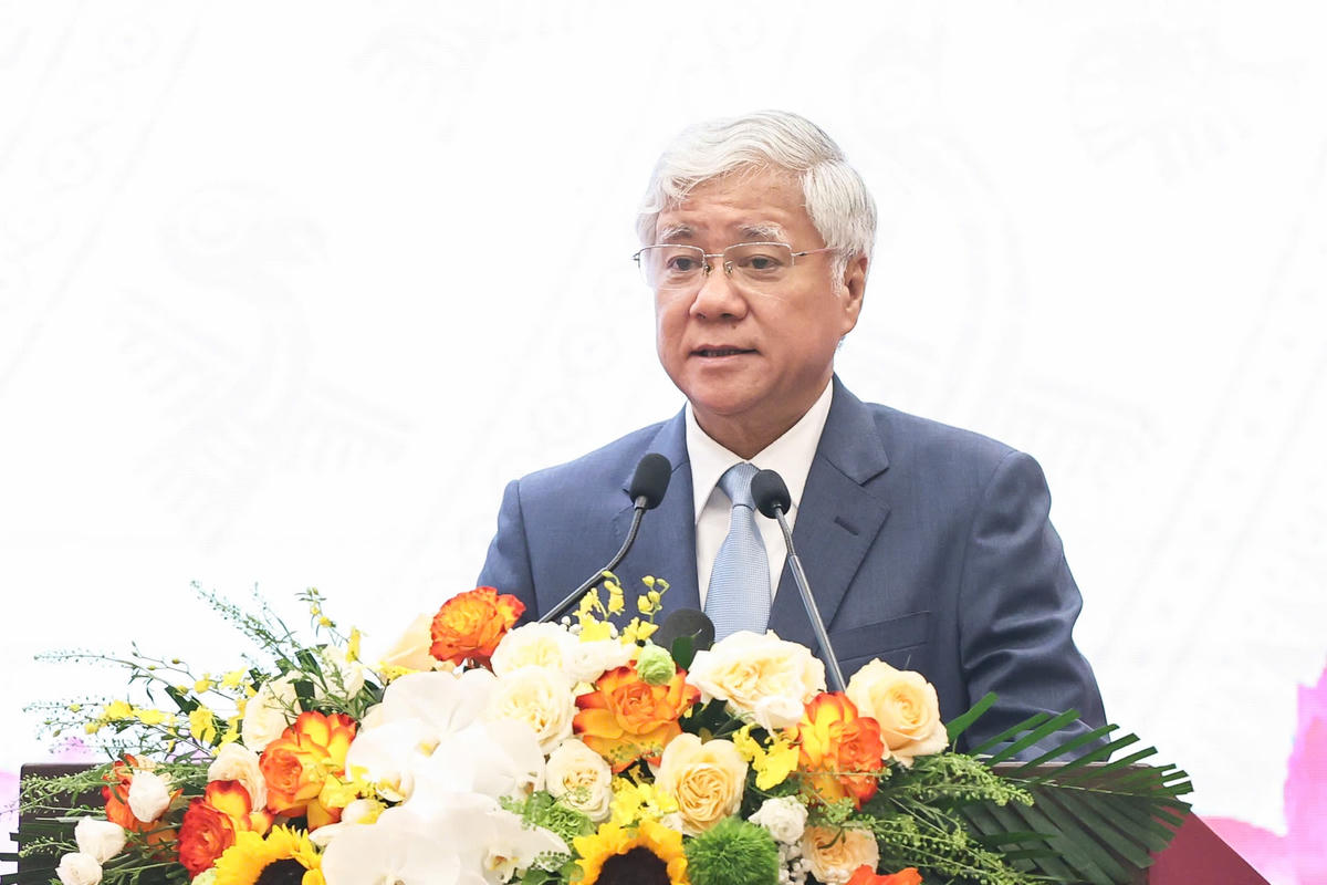 Chủ tịch UBTƯ MTTQ Việt Nam Đỗ Văn Cphát biểu tại chương trình gặp mặt. Ảnh: Quang Vinh.