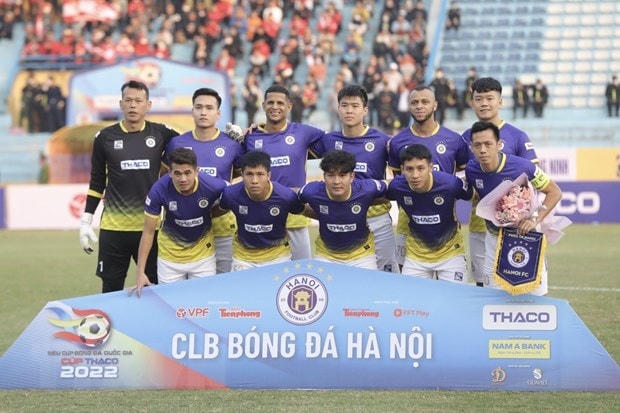 Đội hình ra sân của Hà Nội FC. Ảnh: TTXVN.
