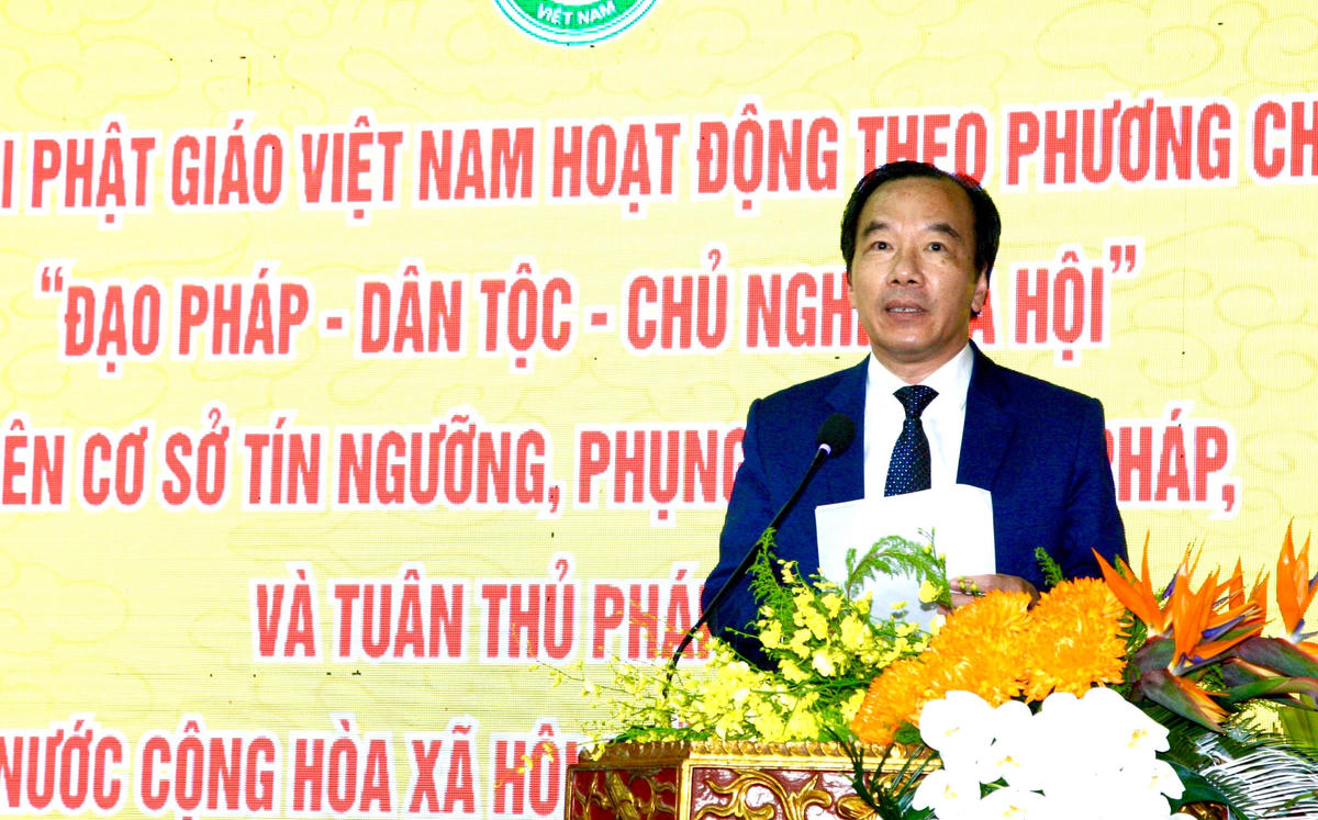 Phó Chủ tịch UBTƯ MTTQ Việt Nam Ngô Sách Thực phát biểu tại Đại hội đại biểu Phật giáo TP Hải Phòng lần thứ IX, nhiệm kỳ 2022 – 2027.
