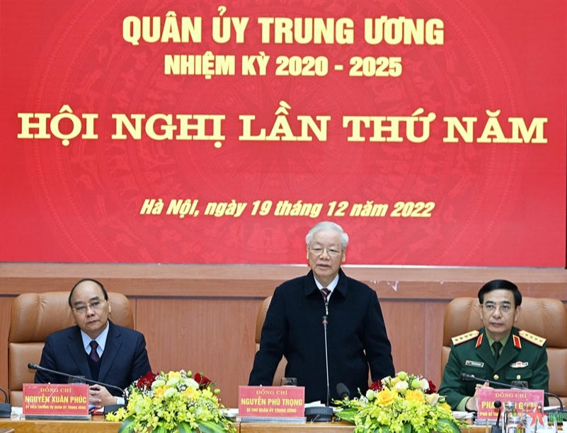 Tổng Bí thư Nguyễn Phú Trọng chủ trì hội nghị. Nguồn: QĐND.