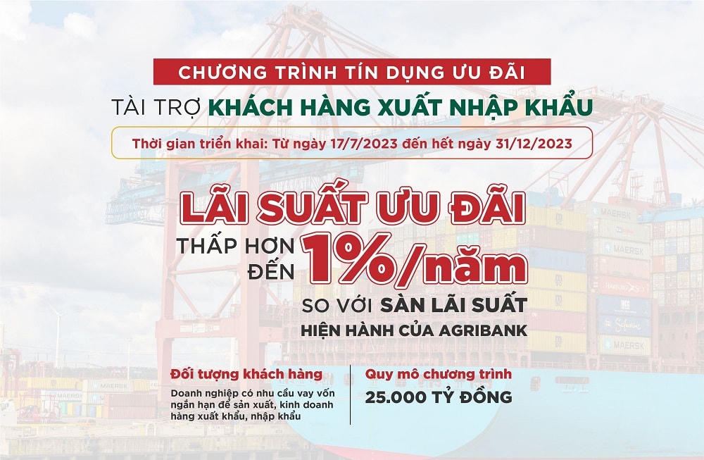 Agribank dành 25.000 tỷ đồng ưu đãi lãi suất tài trợ khách hàng xuất, nhập khẩu năm 2023