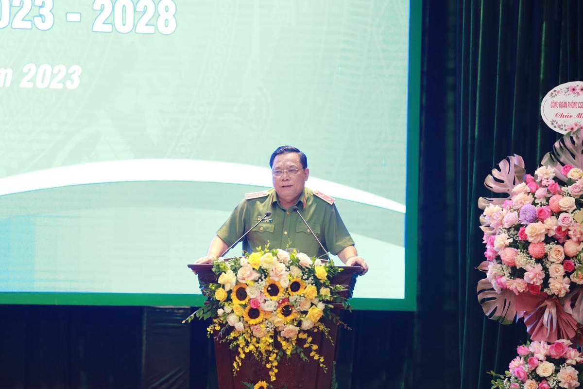 Trung tướng Nguyễn Hải Trung, Giám đốc Công an TP Hà Nội phát biểu tại Đại hội.