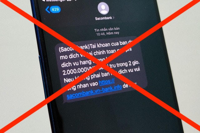 Tin nhắn mạo danh ngân hàng gửi đến người dùng. Ảnh: Quang Vinh.