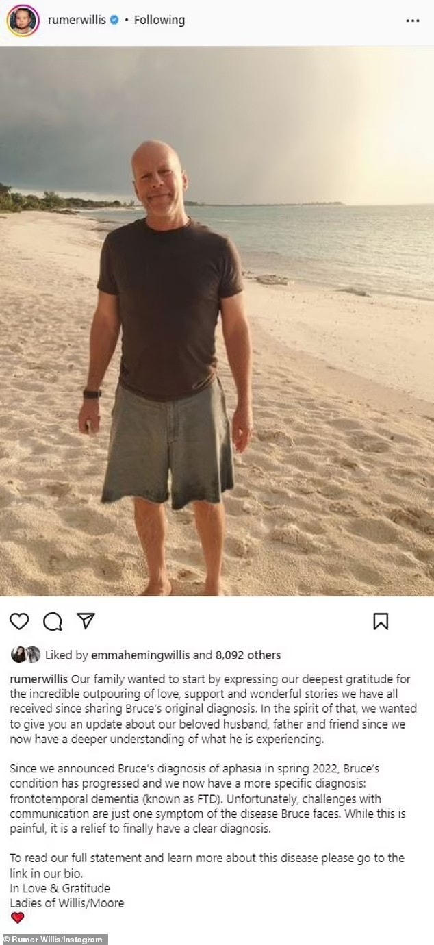 Thông báo từ gia đình về sức khỏe của siêu sao Bruce Willis.