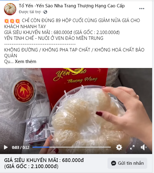 Yến sào giả giá rẻ được bày bán công khai trên mạng xã hội.  